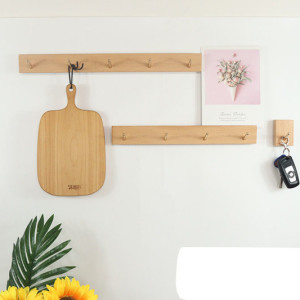 Wooden wall hanging clothes rack brass clothes hook