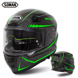 Soman new motorcycle riding helmet snake pattern carbon fiber helmet double lens carbon fiber helmet large head circumfe