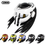 Motorcycle iron warrior helmet personality Harley Vintage braid full helmet laser light