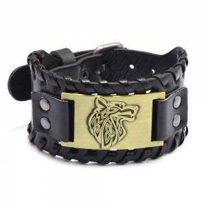 Alloy wolf head accessories (wide leather bracelet)