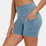 Women's breathable high waist Yoga Pants mesh stitched pocket sports shorts
