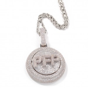 Silver 3 letter rotating letter necklace with zircon inlaid