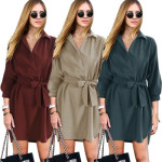 Loose Lapel shirt lace up dress women