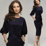 Elegant temperament, slim fit, waist closing, 7-point sleeve, hip wrapped, medium length skirt, Lantern Sleeve Dress