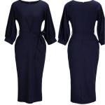 Elegant temperament, slim fit, waist closing, 7-point sleeve, hip wrapped, medium length skirt, Lantern Sleeve Dress