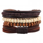 Cowhide Wood Bead Beaded Bracelet