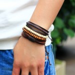 Cowhide Wood Bead Beaded Bracelet