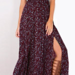 Summer new European and American sexy chest wrapped printed split dress