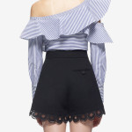 Striped ruffled diagonal shoulder long sleeved blouse women's blouse