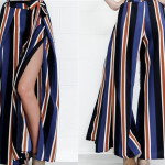 Striped wide leg pants casual vacation sexy slit pants