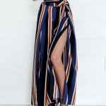 Striped wide leg pants casual vacation sexy slit pants
