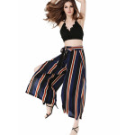 Striped wide leg pants casual vacation sexy slit pants