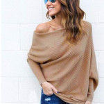 Off shoulder bat sleeve thread T-Shirt Top Women's wear