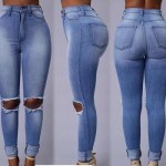 Knee hole jeans women's wear-out small foot pencil pants