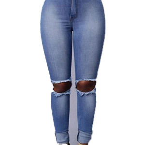 Knee hole jeans women's wear-out small foot pencil pants