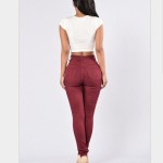 Fashion hole red brick hot selling color elastic small leg jeans