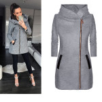 Fashion side zipper Plush jacket Hooded Jacket Women's sweater