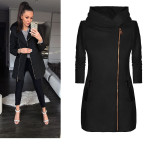 Fashion side zipper Plush jacket Hooded Jacket Women's sweater