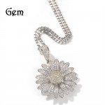 Rotatable zircon sunflower diamond necklace hip hop