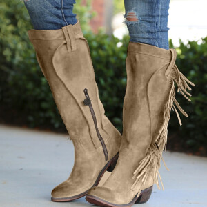Tassel women's boots thick heel
