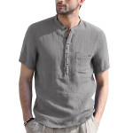 Men's Henry collar solid pocket short sleeve shirt