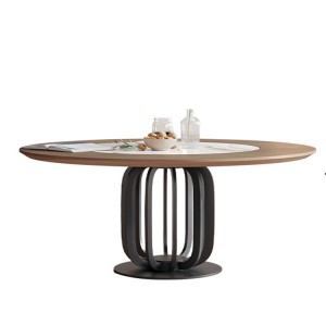 Rock plate round dining table marble solid wood round dining table