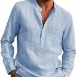 Long sleeved V-neck casual loose Linen Shirt