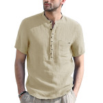 Men's Henry collar solid pocket short sleeve shirt