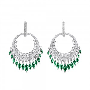 Round Tassel Emerald Earrings