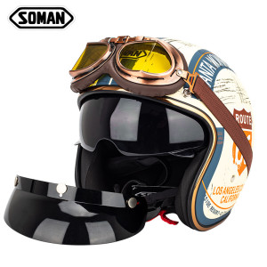 Soman half helmet retro Harley helmet men's and women's helmet summer helmet goggle set