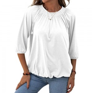 3 / 4 sleeve round neck casual loose T-shirt