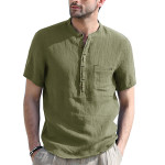 Men's Henry collar solid pocket short sleeve shirt