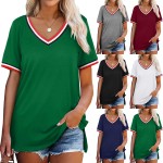 Patchwork color matching short sleeve V-neck T-shirt