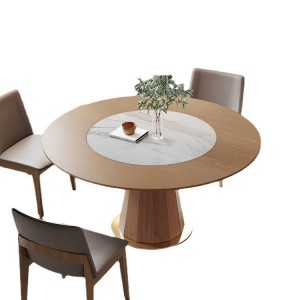 Solid wood round dining table household dining table with turntable