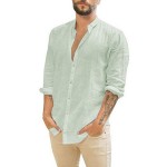 Linen cardigan solid color casual stand collar long sleeved shirt