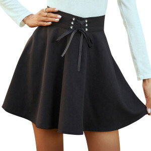High waist lace-up slim short skirt