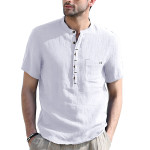 Men's Henry collar solid pocket short sleeve shirt