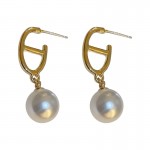 Geometric long earrings with pearls and diamonds