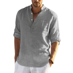 Solid cotton linen loose long sleeved shirt
