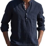 Long sleeved V-neck casual loose Linen Shirt