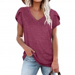 Solid V-neck short sleeve T-shirt