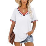 Patchwork color matching short sleeve V-neck T-shirt