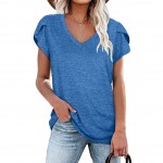 Solid V-neck short sleeve T-shirt