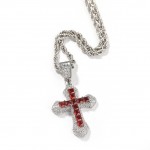 3mm24inch Blue Zircon Cross Necklace hip hop