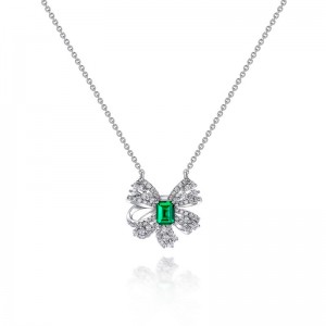 Sterling Silver Emerald Bow Necklace
