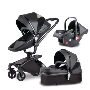 Baby stroller can sit and lie on leather two-way high landscape stroller, 360 degree rotation newborn BB car can be fold