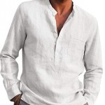 Long sleeved V-neck casual loose Linen Shirt