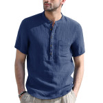 Men's Henry collar solid pocket short sleeve shirt