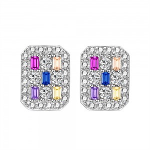 Rectangular color diamond sterling silver earrings