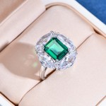 Emerald s925 Sterling Silver High Carbon Diamond Ring